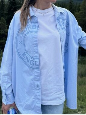 Light Blue Button-Up Shirt with White Tee